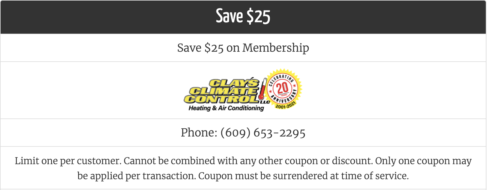 Clay's Climate Control Coupon